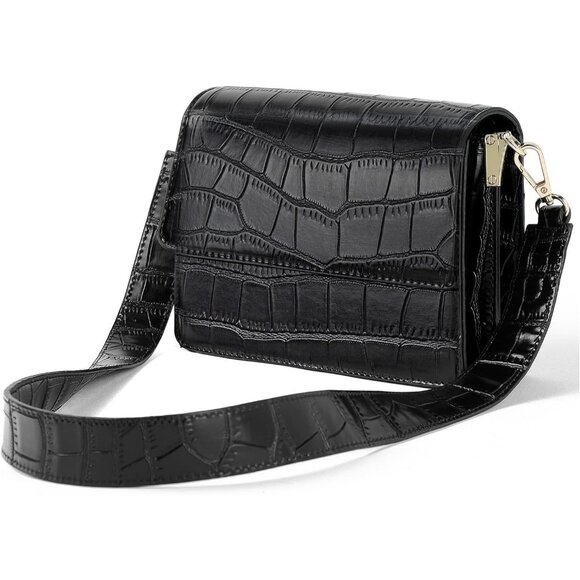 Crossbody Bags for Women Vegan Leather Purses 1-crocodile Black